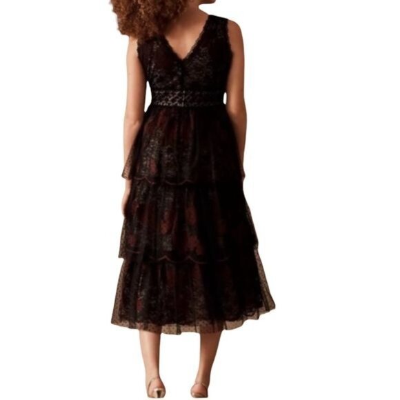 BHLDN Harcourt Dress in Black and Burgundy Size 2 NWT - Picture 3 of 13
